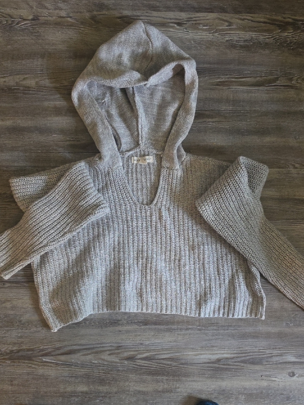 Aeropostale Heather Gray V-Neck Hooded Cropped Sweater